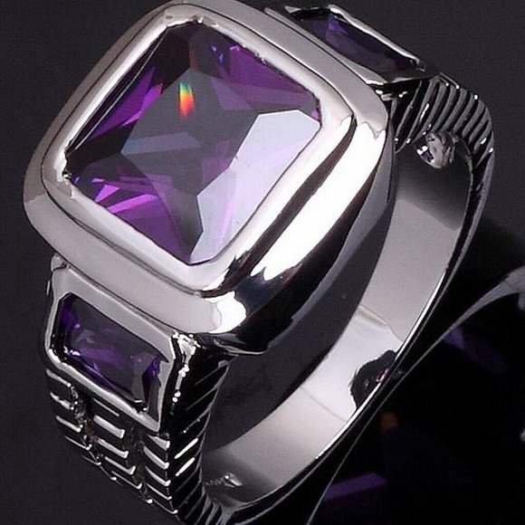 COPY - Size 12 Mens Halo Purple Cz 18K White Gold Plated - Picture 4 of 4